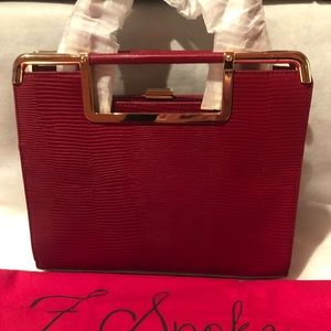 NWT Fabulous Vintage Inspired Zac Posen red lizard embossed leather handle bag